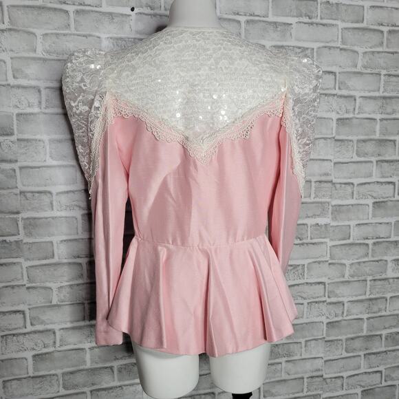 VTG 80s Madonna Pink, Lace & Sequin 2 Piece Skirt/Blazer Set - Picture 9 of 10